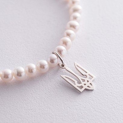 Серебряный браслет "Герб Украины - Тризуб" с жемчугом 1051 №3