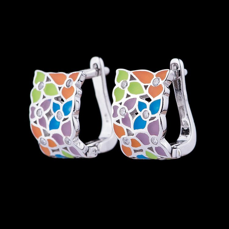 Серебряные серьги (фианиты, эмаль) 122017 от ювелирного магазина Оникс