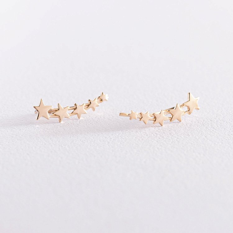 Сережки - клаймбери "Зірочки" в жовтому золоті с07392 від ювелірного магазину Онікс - 4