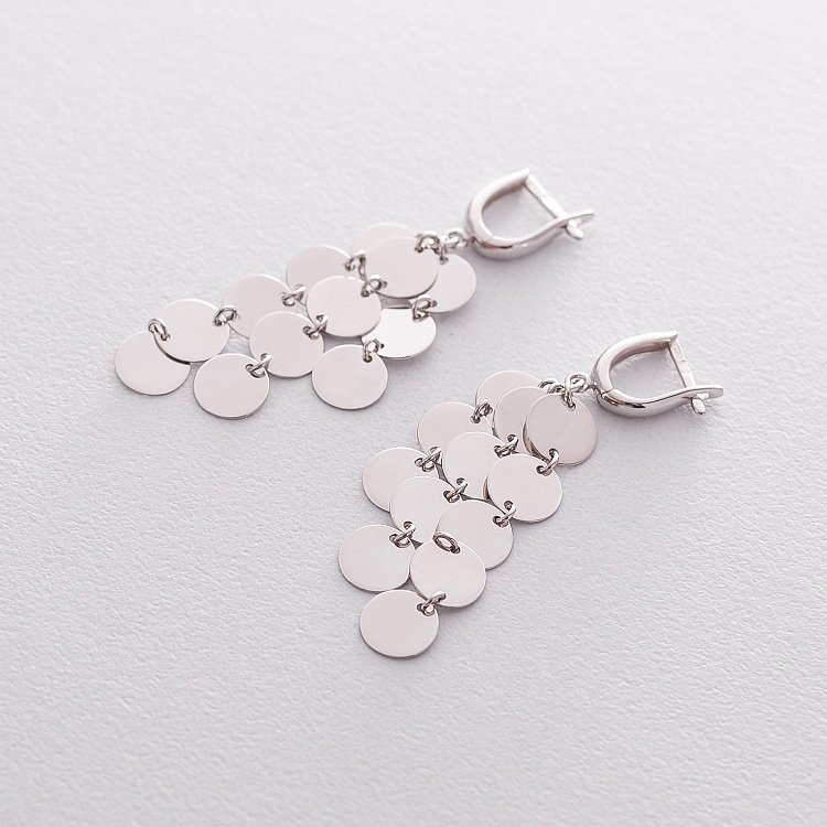 Висячі сережки "Монетки" з білого золота с06394 від ювелірного магазину Онікс