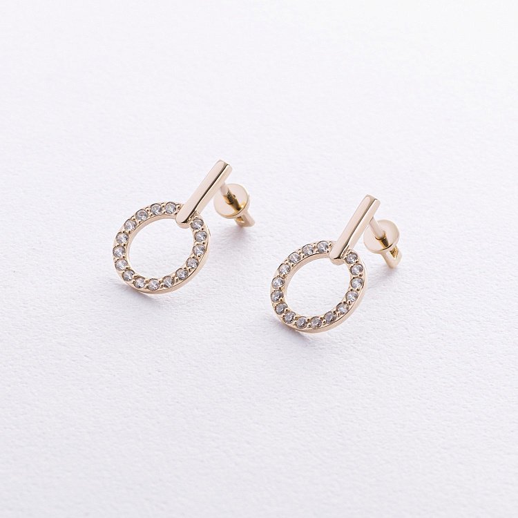 Серьги - пусеты "Tessa" с фианитами (желтое золото) с08729 от ювелирного магазина Оникс - 2