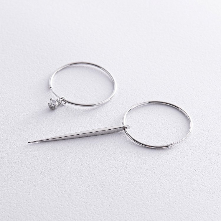 Срібні сережки - кільця "Асиметрія" 4853 від ювелірного магазину Онікс - 6