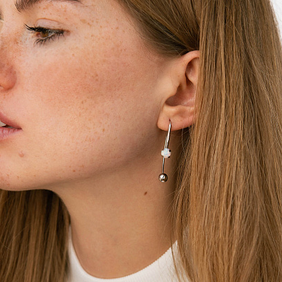 Сережки "Натхнення" у білому золоті (синт. опал) с09237 №2