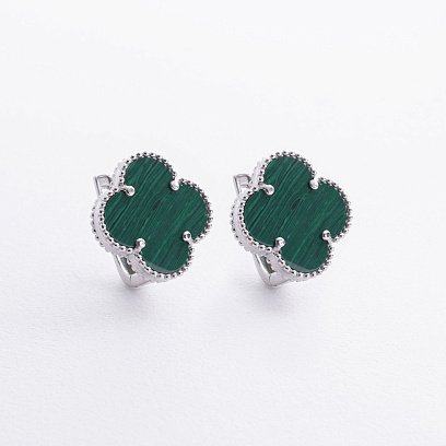 Срібні сережки "Конюшина" (малахіт) 123421 №2