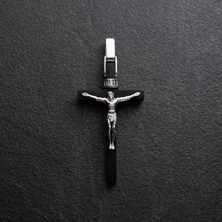 Серебряный крест "Распятие" с эбеновым деревом 1213р от ювелирного магазина Оникс - 4