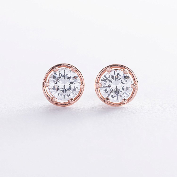 Серьги - пусеты с фианитами (красное золото) с02279 от ювелирного магазина Оникс