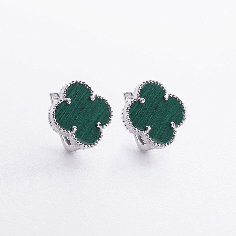 Срібні сережки "Конюшина" (малахіт) 123421 від ювелірного магазину Онікс - 1