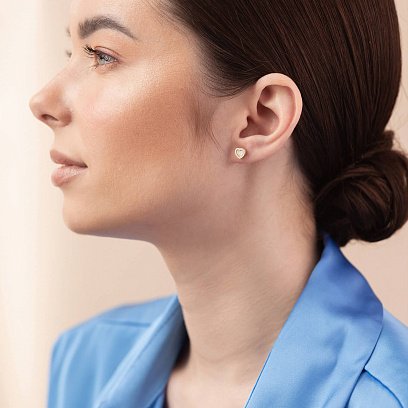 Золоті сережки - пусети "Сердечки" з перламутром с08392 №2