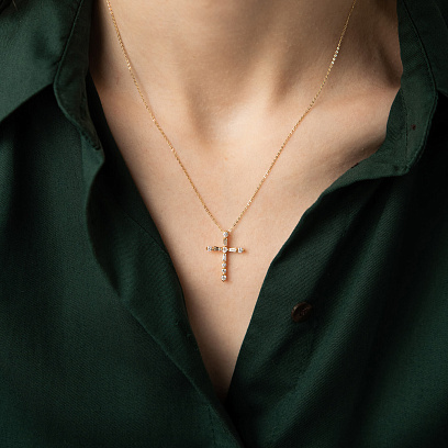 Крестик в желтом золоте с бриллиантами пб0362nl №4