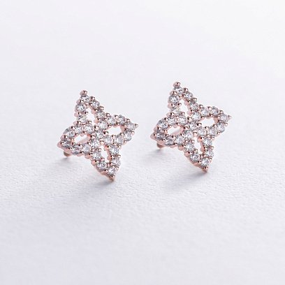 Сережки - пусети "Конюшина" з фіанітами (червоне золото) с08620 №3