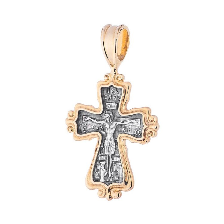 Серебряный крест "Распятие" с позолотой 132406 от ювелирного магазина Оникс - 3