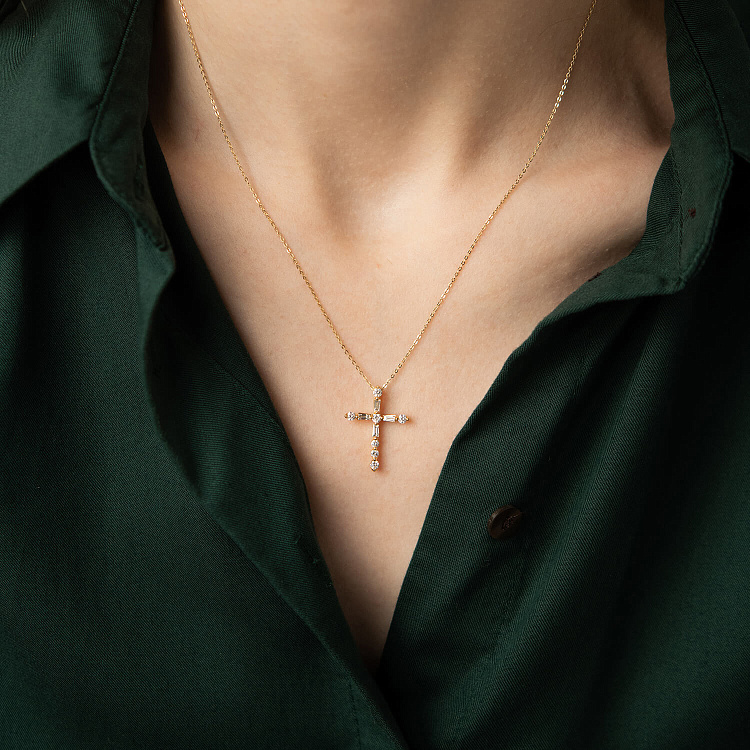 Крестик в желтом золоте с бриллиантами пб0362nl от ювелирного магазина Оникс - 3