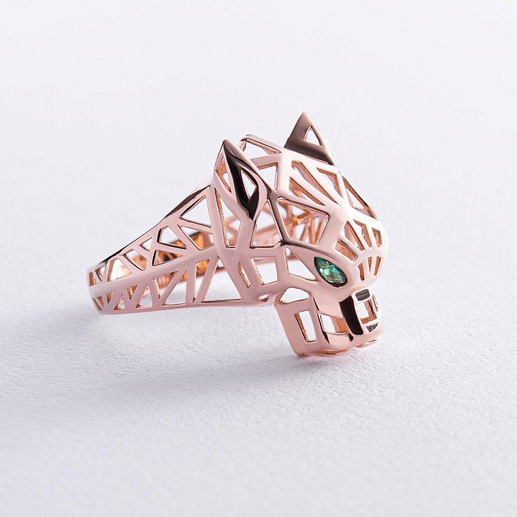 Каблучка "Пантера" у червоному золоті (фіаніти) к07036 від ювелірного магазину Онікс