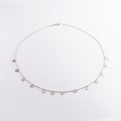 Колье "Монетки и звездочки" в белом золоте кол01762