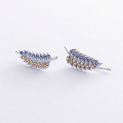 Серебряные серьги - клаймберы "Колоски пшеницы" (синие и желтые фианиты) OR132790 №3