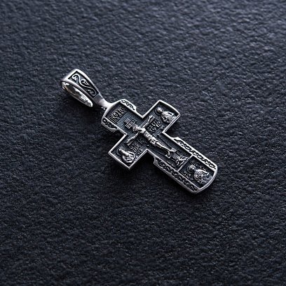 Серебряный православный крестик "Распятие Христово. Деисус. Икона Божией Матери "Всецарица". Вмч. Пантелеимон" 133098 №2