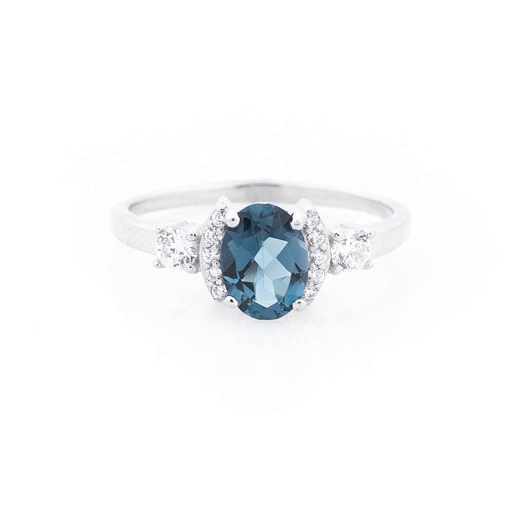 Помолвочное кольцо (топаз "Лондон голубой", фианиты) 111485 от ювелирного магазина Оникс - 2