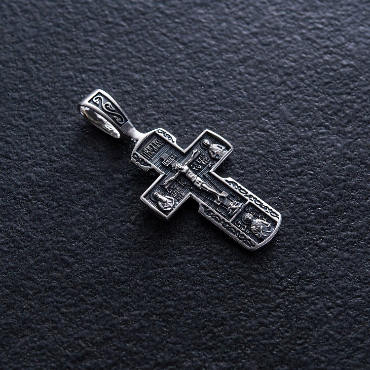 Серебряный православный крестик "Распятие Христово. Деисус. Икона Божией Матери "Всецарица". Вмч. Пантелеимон" 133098 от ювелирного магазина Оникс - 1