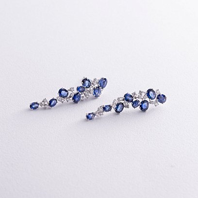 Золотые серьги с бриллиантами и сапфирами сб0452nl №3