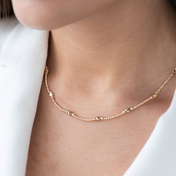 Золотое колье "Сердечки" кол01384 от ювелирного магазина Оникс - 1