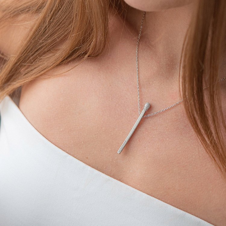 Срібне кольє "Сірник" (фіаніти) 181098 від ювелірного магазину Онікс - 1