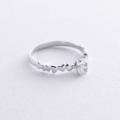 Золотое помолвочное кольцо c сердечками (фианит) к07644 №5