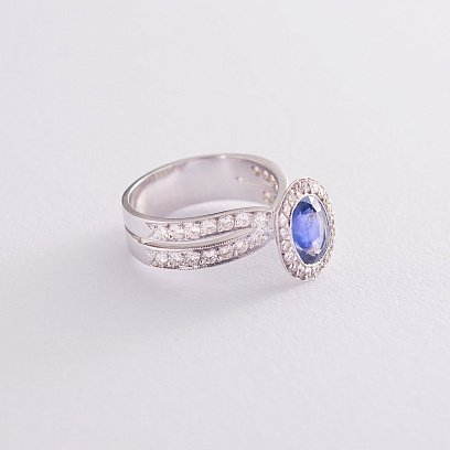 Золотое кольцо с синим сапфиром и бриллиантами км0152 №3