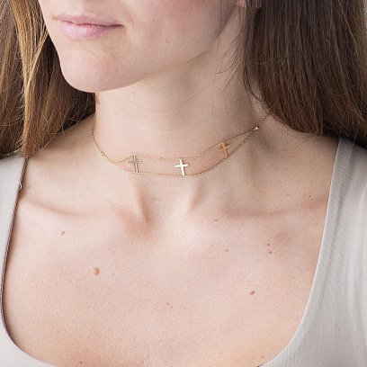 Колье - чокер с крестиками в желтом золоте кол00981 №5