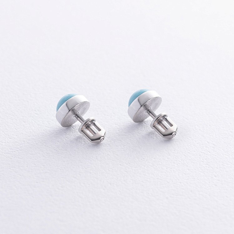 Сережки - пусети з бірюзою (біле золото) с08676 від ювелірного магазину Онікс - 2