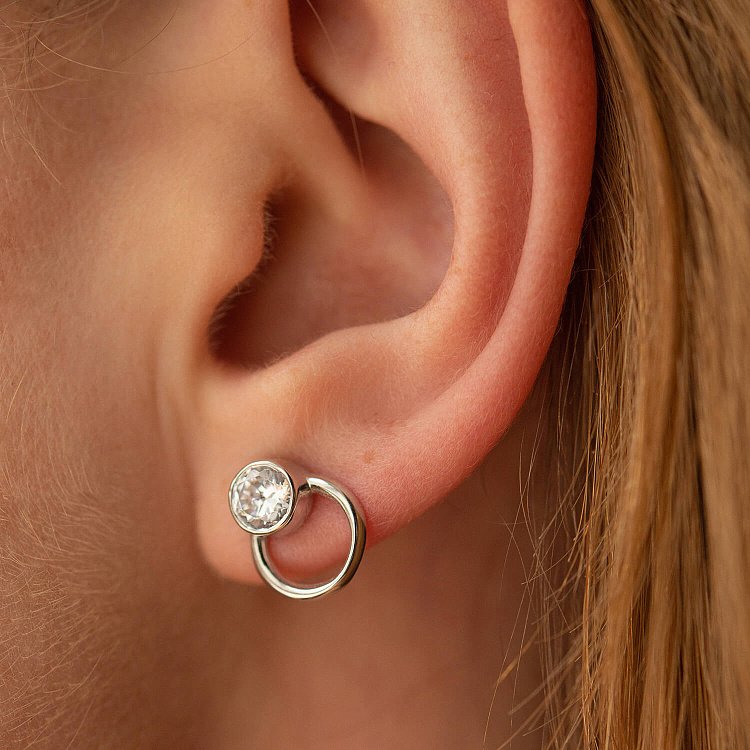 Сережки - пусети "Ейпріл" з фіанітами (біле золото) с08495 від ювелірного магазину Онікс - 3