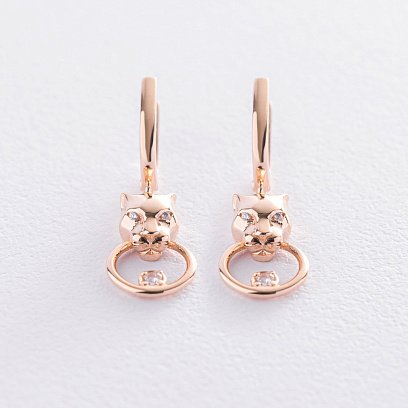 Золотые серьги "Пантера" (фианиты) с07196 №4