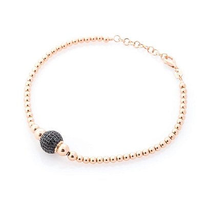 Золотий браслет "Кульки" (чорні фіаніти) б03590 №4