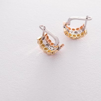 Золотые серьги на английской застежке с фианитами с06391 №3