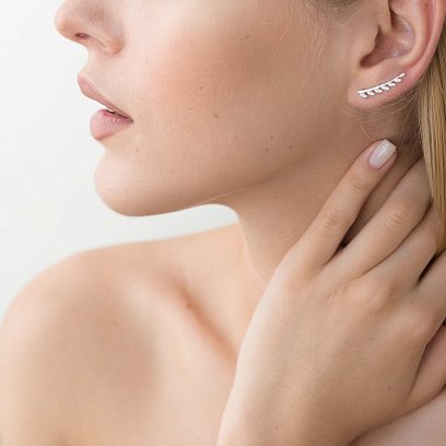 Серебряные серьги - клаймберы "Листики" 122352 №6