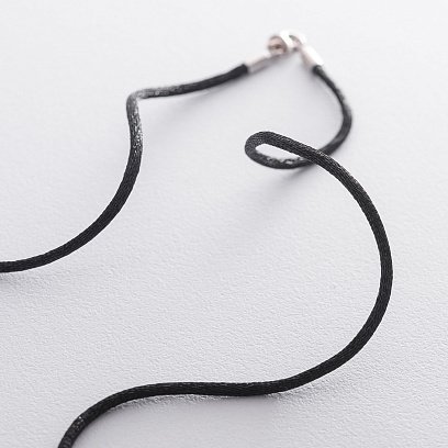 Черный шелковый шнурок с застежкой из белого золота (2мм) кол00849 №3