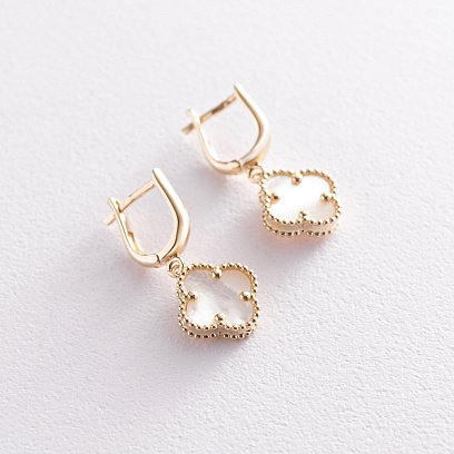 Серьги из желтого золота "Клевер" с перламутром с07113 №3