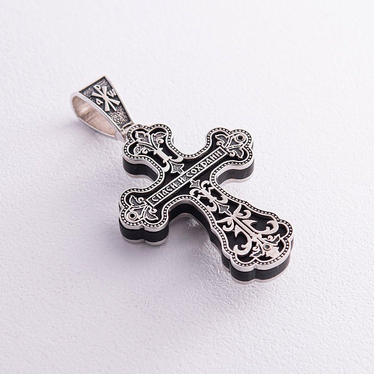 Серебряный крест "Распятие. Спаси и Сохрани" с эбеновым деревом 851 от ювелирного магазина Оникс - 2