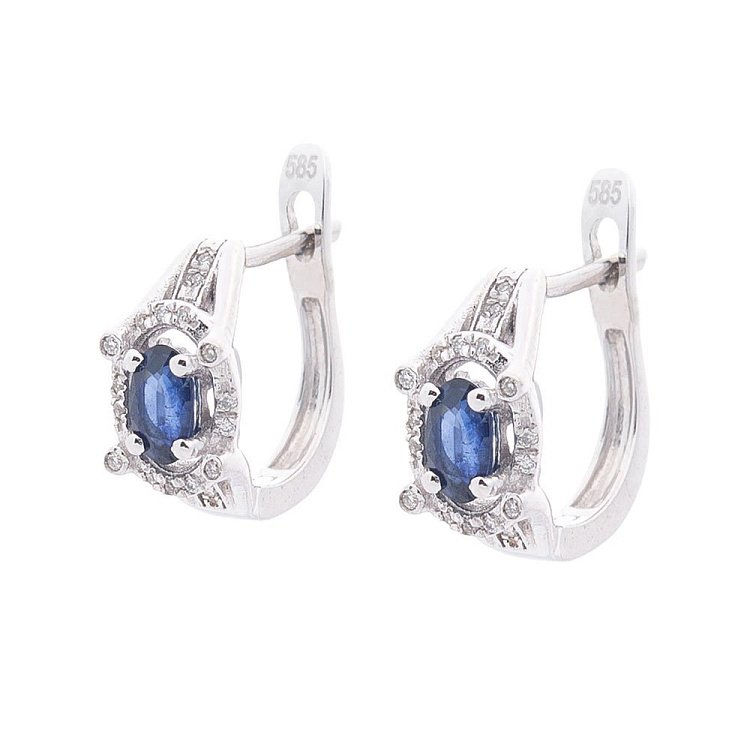 Золоті сережки з діамантами і сапфірами C01299E від ювелірного магазину Онікс