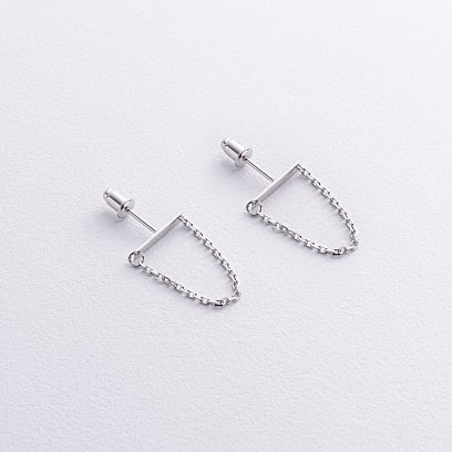 Срібні сережки - пусети з ланцюжками 122575 №5