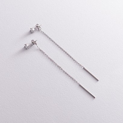 Срібні сережки - протяжки з фіанітами 123097 №2