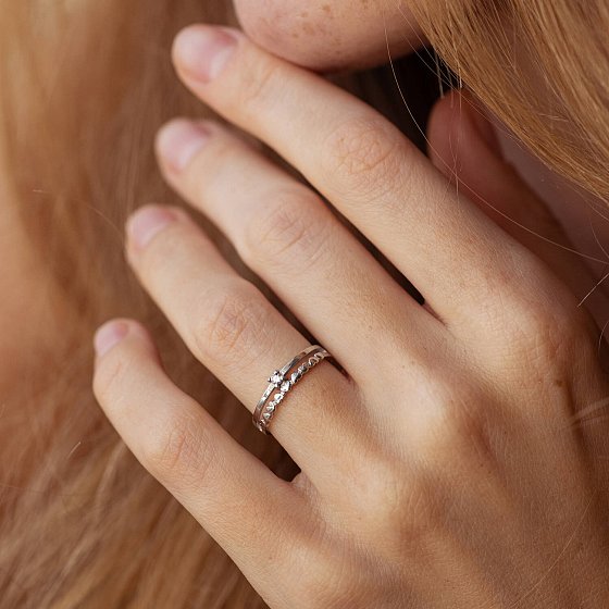 Серебряное помолвочное кольцо c сердечками (фианит) 7067 №2