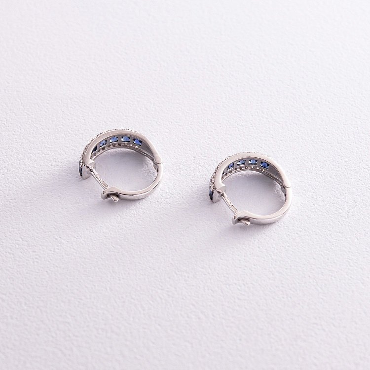 Срібні сережки з синт. сапфірами та фіанітами 2475/1р-HSPH від ювелірного магазину Онікс - 3
