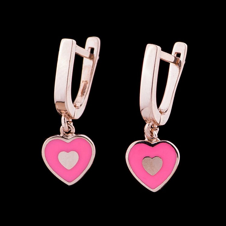 Золотые сережки "Сердечки" с04792роз от ювелирного магазина Оникс - 1