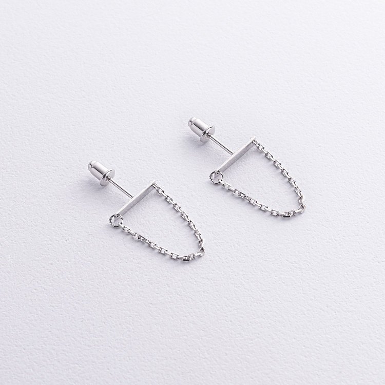 Срібні сережки - пусети з ланцюжками 122575 від ювелірного магазину Онікс - 4