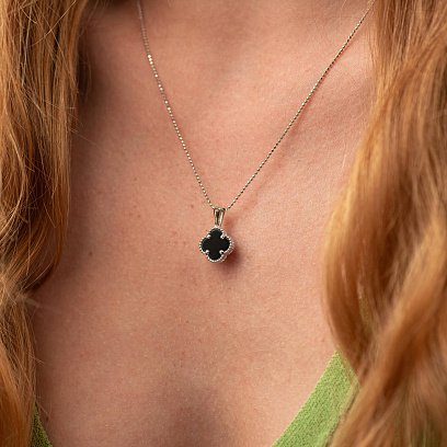 Подвеска "Клевер" в белом золоте (оникс) п03946 №2