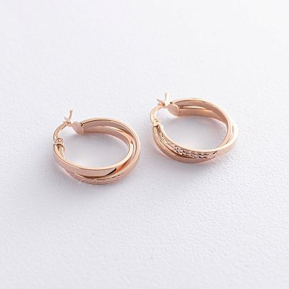 Серьги - кольца "Сплетение" в красном золоте с07078