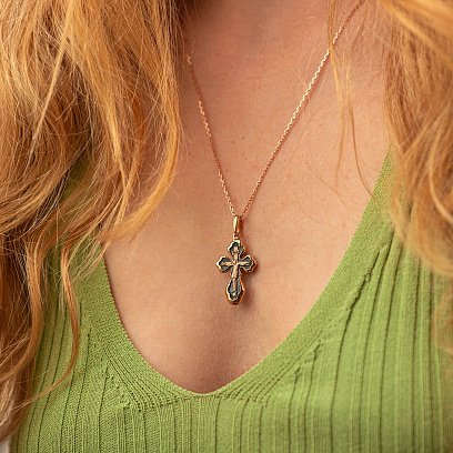 Золотой крестик с распятием "Спаси и Сохрани" п02658 №2