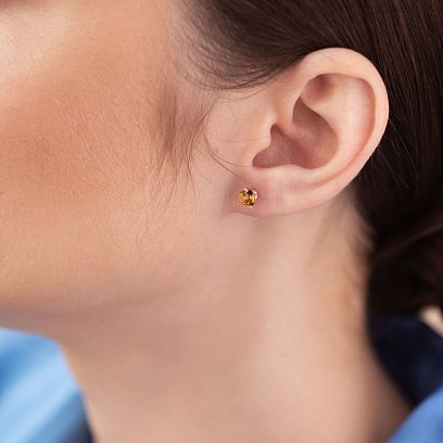 Золоті сережки - пусети з цитрином с08409 №6