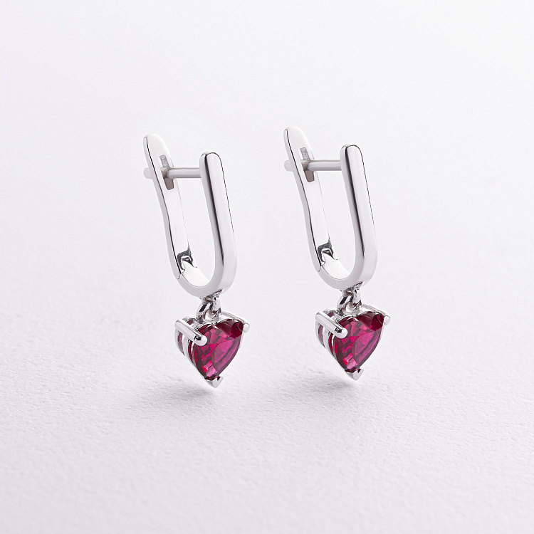 Срібні сережки "Сердечки" (синт. рубіни) 2620/1р-HRUB від ювелірного магазину Онікс