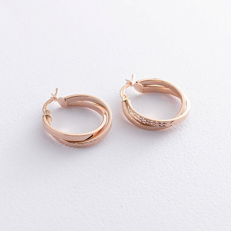 Серьги - кольца "Сплетение" в красном золоте с07078 от ювелирного магазина Оникс